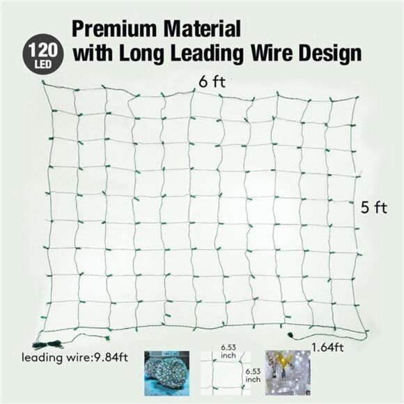 Led White Christmas Net Lights Outdoor Christmas Bushes Lights 120Led 6ftx5ft - Picture 7 of 8